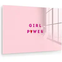 MuchoWow Glasschilderij 180x120 cm - Schilderij acrylglas - Girl power - Roze - Hartje - Foto op glas - Muurdecoratie woonkamer - Wanddecoratie slaapkamer - Schilderijen