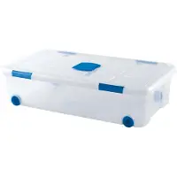 PlasticForte Opslagbox - 1x stuks - met deksel - 30L - 73 x 41 x 18 cm - transparant - opbergbak - met wielen