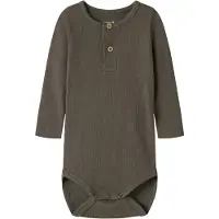 Name it BABY romper bruin Jongens Stretchkatoen Ronde hals Effen - maat 86