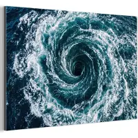 MuchoWow Aluminium schilderij 180x120 cm - Wanddecoratie metaal - Oceaan - Blauw - Draaikolk - Metalen muurdecoratie woonkamer - Decoratie industrieel - Foto op dibond - Industriële accessoires slaapkamer