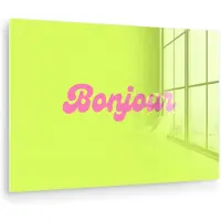 MuchoWow Glasschilderij 180x120 cm - Schilderij acrylglas - Groen - Roze bonjour - Retro - Foto op glas - Muurdecoratie woonkamer - Wanddecoratie slaapkamer - Schilderijen