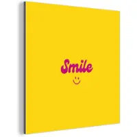 MuchoWow Aluminium schilderij 90x90 cm - Wanddecoratie metaal - Smile - Geel - Roze - Metalen muurdecoratie woonkamer - Decoratie industrieel - Foto op dibond - Industriële accessoires slaapkamer