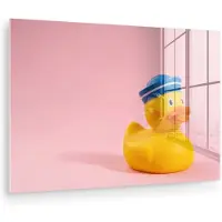 MuchoWow Glasschilderij 60x40 cm - Schilderij acrylglas - Matroos - Eend - Roze - Foto op glas - Muurdecoratie woonkamer - Wanddecoratie slaapkamer - Schilderijen