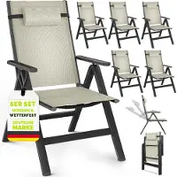 Tillvex Tuinstoel Hoge Rug 6 stuks met armleuningen & nekkussen | Klapstoel 7-voudig verstelbaar incl. bekleding | Campingstoel Inklapbaar, Weerbestendig & Ademend | Tuinstoelen Aluminium