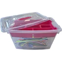 PlasticForte Hobby opbergbox - 22L - roze - 29 x 45 x 28 cm - met inlegtray - knutselspullen opbergen