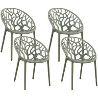 CLP Hope 4er Set stapelbare Tuinstoelen - Weerbestendig & UV-bestendig - Kunststof Stoelen met Armleuningen - Modern Design - olijf
