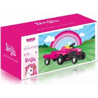 DOLU Eenhoorn Traptractor met Aanhanger Roze/Zwart