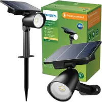 Philips Ashlyn sokkellamp met spies - Solar buitenlamp - Warm wit licht 2700K - Zwart - Schemersensor - Zonne-energie