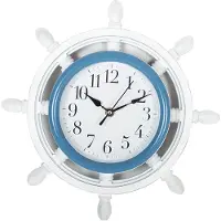 Gerimport Wandklok stuurwiel/roer wit/blauw 33 cm - Wandklokken