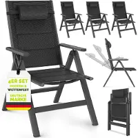 Tillvex Tuinstoel Hoge Rug 4 stuks met armleuningen & nekkussen | Klapstoel 7-voudig verstelbaar incl. bekleding | Campingstoel Inklapbaar, Weerbestendig & Ademend | Tuinstoelen Aluminium
