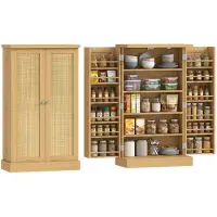 HOMCOM Food Pantries Cabinets-MDF, Rattan-60L x 30B x 104H cm-Naturholz