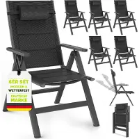 Tillvex Tuinstoel Hoge Rug 6 stuks met armleuningen & nekkussen | Klapstoel 7-voudig verstelbaar incl. bekleding | Campingstoel Inklapbaar, Weerbestendig & Ademend | Tuinstoelen Aluminium