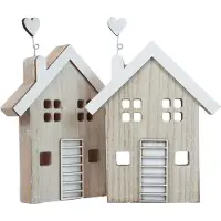 Viana Houten huis decoratieve huistafelstandaard hout 20cm 2 st, 2 Stück