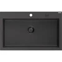 Mexen Elix granieten gootsteen 1-komor 800 x 500 , zwart gespikkeld, zwarte sifon - 6527801005-76-B