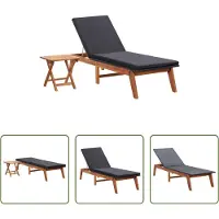 The Living Store Ligstoelenset - PE-rattan en Acaciahout - Zwart/Bruin - 200x60cm - Verstelbare Rugleuning