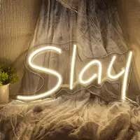 Rosikey USB LED neon wandlamp, geel, "Slay" neonbord, nachtlampje, neonlicht, lichtreclame voor feestjes, bars, gaming, slaapkamers, decoratie voor muren