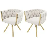 MODFU Eetkamerstoel - Draaibaar - Ergonomisch - Modern - Fluweel - Beige En Goud