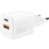 Forcell , GaN III Oplader 30W - USB-C + USB-A Poort - Mini Formaat, Wit