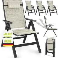 Tillvex Tuinstoel Hoge Rug 4 stuks met armleuningen & nekkussen | Klapstoel 7-voudig verstelbaar incl. bekleding | Campingstoel Inklapbaar, Weerbestendig & Ademend | Tuinstoelen Aluminium