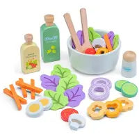 Woet Houten Salade Set - "Maak Je Eigen Salade" Speelset met 30+ Accessoires - Rollenspel Speelgoedeten - Educatief Keukenspeelgoed - Vanaf 3 Jaar