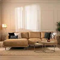 Livin24 Industriële hoekbank Denver beige eco-leer links
