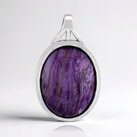 Cavill - Zilveren Hanger - 925 Sterling Zilver Rhodium - Charoiet Ovaal Cabochon 13,56 ct - Chique Paars Edelsteen Sieraad - Luxe Zilveren Sieraden