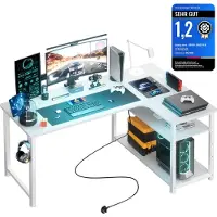 COMHOMA - L-vorm Gaming Bureau - Met USB en Stopcontact 130x80x74 cm - Wit