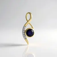 Cavill - 9K Geel Goud Gouden Hanger - 0 54 ct Madagaskar Blauwe Saffier Rond - 6 Cambodjaanse Zirkonen 0 07 ct - Elegant Sierlijk Design 21x8 mm
