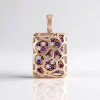 Cavill - Hanger 925 Sterling Zilver Roséverguld - Braziliaanse Amethist 0,28 ct & Cambodjaanse Zirkoon 0,43 ct - Modern Geometrisch Design