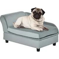 Happiq Huisdier Sofa met Mat – Hondenbed met Opbergruimte van Natuurlijk Hout & Pluche 76x45x43 cm – Lichtgrijs