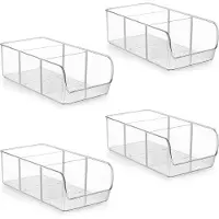 Famanu - Doorzichtig Plastic Koelkast & Kelder Organizer met Verdelers (4 Pak) – Keuken Opslagbakken & Snack Containers – Koelkast Organizer voor Voedsel & Drank – Kast Organizers & Kelderopslag