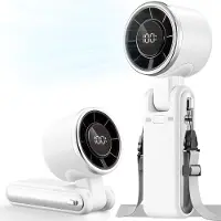 Snq 1 Draagbare mini-handventilator – 5 windsnelheden – Oplaadbare batterij – Verstelbare hoek – Essentieel voor op reis en strandvakantie – Unisex cadeau – Wit