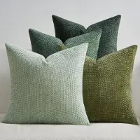 Famanu - Chenille kussenhoezen 50x50 cm groen set 4, moderne decoratieve kussenhoezen, woonkamer slaapkamer serie