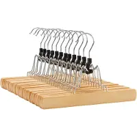 Famanu – Broekspanner - 12 stuks - kledinghanger van hout - antislip - verchroomde haken - 360 graden draaibaar - naturel