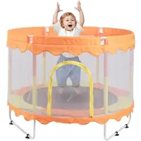 FOXSPORT Trampoline met Veiligheidsnet - Kinder Trampoline - Met Dubbelzijdige Rits - 150 cm in diameter - Trampoline hoogte 110cm - Met basketbalring en oceaanballen – Oranje