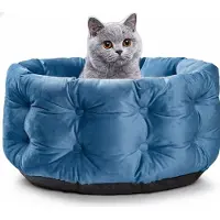 Famanu – Diep Nest Kattenbed voor Kleine Huisdieren – Rond Luxe Huisdierbed met Fluweelachtig Gevoel -Extra Hoge Zijkanten en Geborgen Ligplek