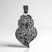 Cavill - Moderne Zilveren Hangertje - 925 Sterling Zilver - Filigraan Bloemvorm - Opengewerkte Zwarte Rhodium - Elegant Sieraad