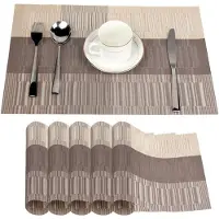 Famanu - Set van 6 placemats 30 x 45 cm, antislip, wasbaar, PVC tafelmatten, scheurvast, hittebestendig, vuilafstotend en wasbare placemats voor keuken, eettafel Hell-Golden