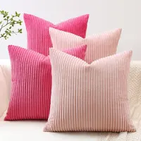 Famanu – Corduroy ribfluweel kussenhoezen set van 4 (60x60 cm) – boho decoratie – roze/felroze – grote sierkussenhoezen