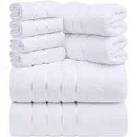 Famanu - 8-delige luxe handdoekenset, 2 badhanddoeken, 2 handdoeken en 4 washandjes, 97% ringgesponnen katoen zeer absorberend viscose streep handdoeken ideaal voor dagelijks gebruik (Wit)