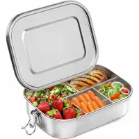 Famanu – Bento Box - Roestvrijstalen lunchbox voor volwassenen - 1,4 L - Snackbak met 5 vakken + verwijderbare siliconen afdichting + veilige vergrendelingsclip