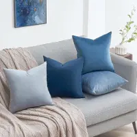 Famanu – Kussensloop van fluweel - kussenhoes voor sofakussen - sierkussen - decoratie voor bank - slaapkamer en woonkamer - zacht kleurverloop - set van 4 kussenslopen - 40 x 40 cm - blauw