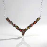 Cavill - Zilveren Halsketting 925 Sterling Zilver Geplatineerd - 1 11 ct Mezezo Opaal - V-vorm Design met Ovale & Druppel Cabochon