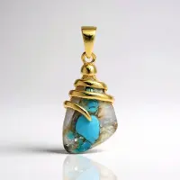 Cavill - Vergulde Zilveren Hanger - 925 Sterling Zilver - Turquoise Mozaïek Fancy Cabochon 6,35 ct - Unieke Elegante Hangers Dames
