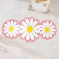 Famanu – Roze badkamertapijten madeliefje schattige bloem badkamer loper tapijt bloemen antislip badmat absorberend microvezel tapijt lang tapijt roze decoratie voor bad 60 x 130 cm