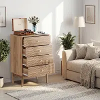 MODFU - Ladekast - 4 Lades - Mid-Century - Voor Woonkamer Of Slaapkamer - MDF - Eikenkleur