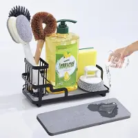 Famanu – Spoelbak organizer met diatomiet droogplaat – Sneldrogende roestvrijstalen keukenorganizer – Zwart