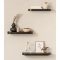 Famanu - Wandplank-Set 'Neva' | 3 zwevende wall shelves in echt houtfineer | Floating shelf als wanddecoratie en opbergruimte voor badkamer, woonkamer, keuken, slaapkamer en meer | Eiken, zwart