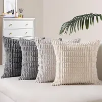 Famanu – set van 4 kussenhoezen cm grijs - Corduroy sierkussens voor bank - slaapkamer & woonkamer - Pluizige kussenhoes voor in de kinderkamer - Decoratief en zacht