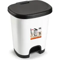 PlasticForte vuilvisbak Pedaalemmer - wit/zwart - 18 liter - 33 x 28 x 40 cm - kunststof - afval - Pedaalemmers